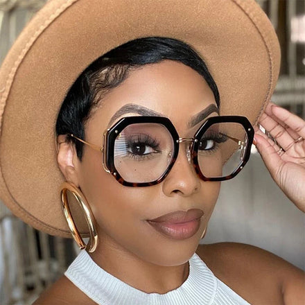 Fashion Big Frame Polygon Flat Eyewear Unique Design Colorful Optical Frames Luxury Women Blocking Blue Light Glasses