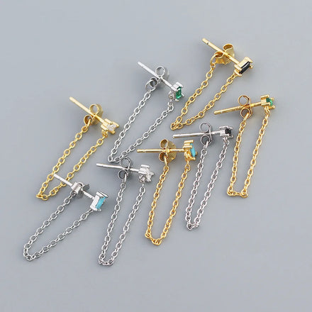 New Fashion Cute Design S925 Sterling Silver Chain Tassel Stud Earrings for Women YHE0439