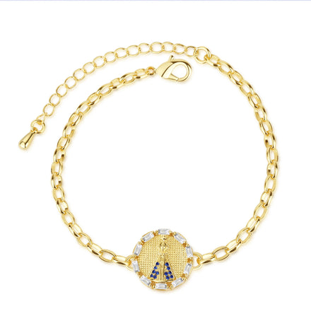Fashion Pop Men's Women Religious Bracelet Jewelry 18K Gold Plated Zircon Bracelet Virgin Mary Religious Jewelry