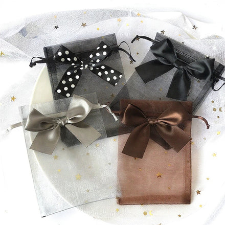 9*12 cm Organza Gift Bags Transparent Drawstring Pouch Storage Jewelry Organizer Earring Packaging Party Candy Bag With Bowknot