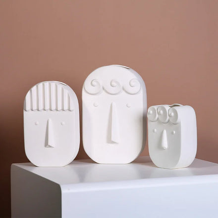 Hot Sale Nordic Modern White Human Face Ceramic Vase for Home Decor Office Table Top Porcelain Flower Vases Accessories