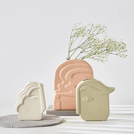 Creative Modern Fashion Art Ornament Home Wedding Decor Vases Human Face Design Decoration Ceramic Flower Vase