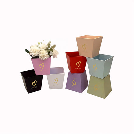 Valentine's Day Macaroon Color Small Flower Bucket Square and Trapezoidal Flower Box with Hand Embossing for Gift Giving