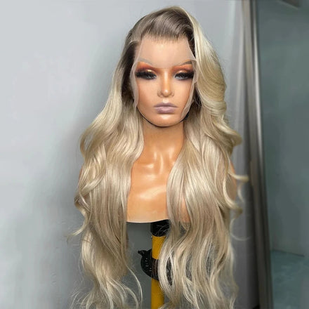Discount Sale Swiss Lace Dark Hair Root Ombre Blonde Color Body Wave Hair Extensions Glueless HD Lace Front Wigs