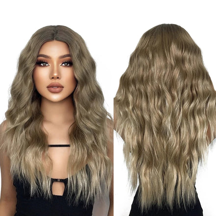 Japan fiber Long Brown Lace Front Synthetic Wigs for Women Natural Brown Blonde Wavy Middle Parting Wig High Density Hair