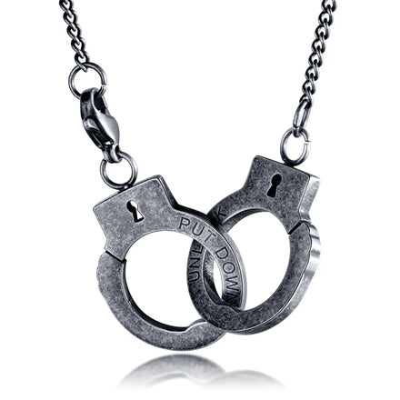 Work Lock Stainless Steel Pendant for Women for Men Motorcycle Jewelry Handcuff Statement Necklace