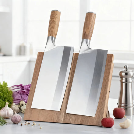 Universal Collapsible Acacia Wood Magnetic Knife Stand Premium Knife Block and Holder