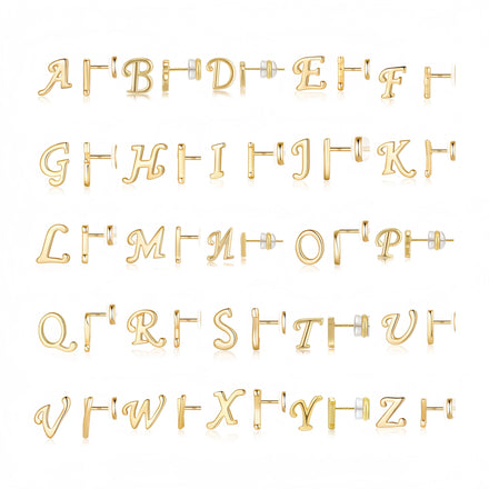 ZUOLA Eco-friendly Brass Fashion Stud Earrings 18K Gold Plated A-Z Letter Shaped 925 Silver Posts Trendy Earring for Women