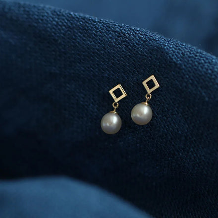 Simple Elegant Vintage 925 Sterling Silver Hollow Square Pearl Tassel Drop Stud Earrings for Women Girls