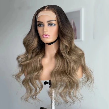 Hot Selling Ombre Brown Color Cuticle Aligned Unprocessed Raw Hair Body Wave Swiss Lace Glueless HD Lace Front Wigs