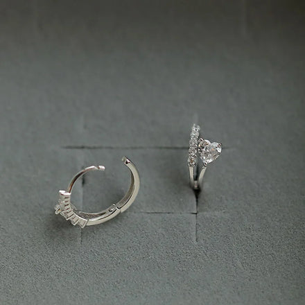Korean Simple Fashion 925 Sterling Silver Shiny Heart Shaped Zircon Crystal Hoop Earrings for Women Girls