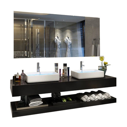 Luxury Modern Solid Wood Bathroom Vanity Cabinet with Wall-Mounted Silver Mirror and Ceramic Sink