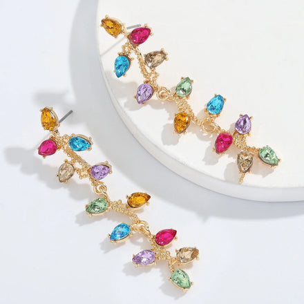 SC Wholesale Luxury Shiny Crystal Earrings Trendy Wedding Statement Long Earrinsgs Fashion Gold Stud Leaf Earrings for Women