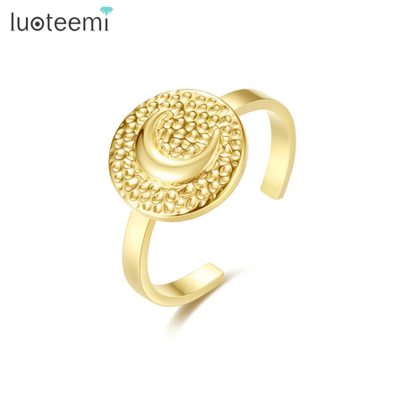SP-LAM Simple Open Adjustable Gold Woman Stainless Steel Female Jewelry Band Fashion Plated Moon Ring