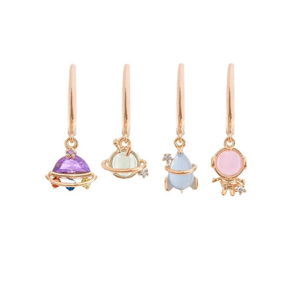 New Design Space Element Buckle Earrings Creative 18K Gold Plated Brass Earrings Zircon Color Hanging Pendant Earrings for Women
