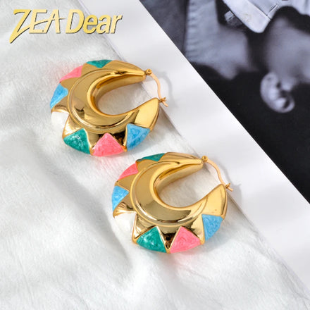 African Popular Fashion Beautiful Daily Wear Copper Coloured Glaze Geometric Exaggerated Hoop Earings