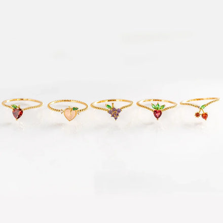 ZUOLA Trendy 18K Gold Plated Eco-friendly Brass Fruit Rings 5A Cubic Zirconia Strawberry Cherry Peach Rings for Boutiques