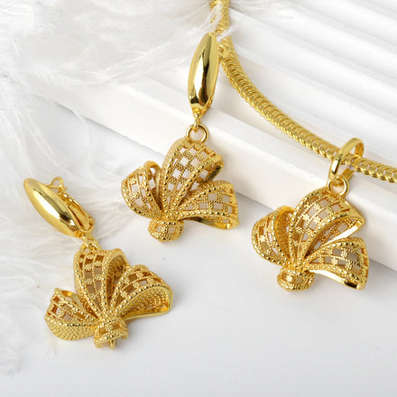 Dubai Popular Jewelry Copper Brass Necklace and Earring Women Wedding Party 18k Gold Dubai Jewelry Sets