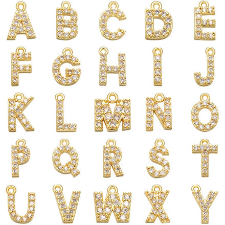 Wholesale Brass Alloy Shiny Rhinestones Tiny 11mm Small Alphabet Letter Pendant Charm for Necklace Earring Diy Making