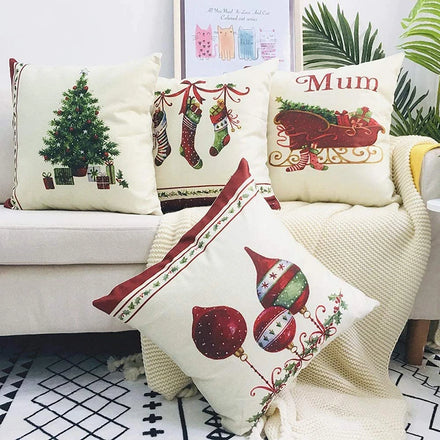 Custom 18x18inch Animal Dot Christmas Tree Socks Pattern Waterproof Cushion Case Cotton Linen Pillow Covers for Cars