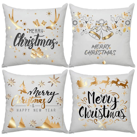 Custom Gold Stamping Leaves Animal Dot Print Merry Christmas Decorative Cushion Cover Snowflakes Throw Pillow Case
