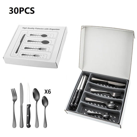 30PCS Storage Box Stainless Steel Cutlery Set With Steak Knife Flatware Silverware Set for 6
