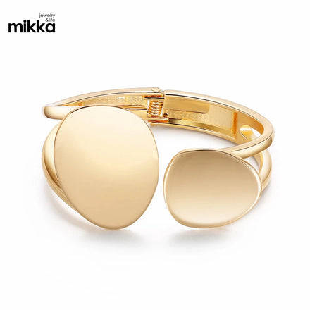 Fashion Jewelry Gold Bracelet Leaf Shape Asymmetrical Unilateral Polka Dot Embossed Wide Side Bangle