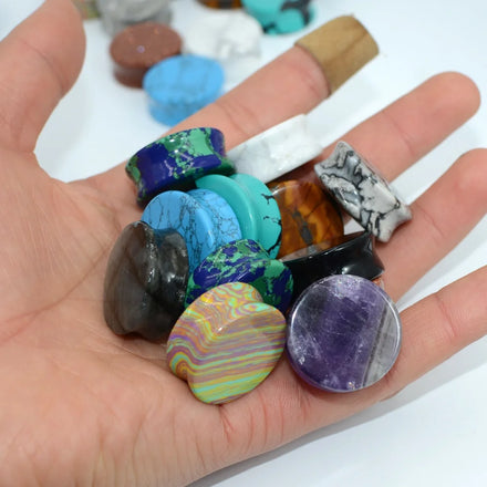 Wholesale 6-25mm Natural Stone Body Piercing Jewelry Double Flared Ear Plug Opal Quartz Amethyst Ear Tunnel Wedding Engagement