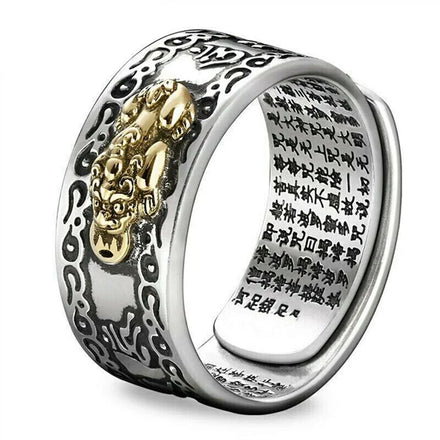 Hot Selling Six Character Truth Wealth Transfer Men Retro Heart Meridian Open Adjustable Xiangyun Pixiu Ring