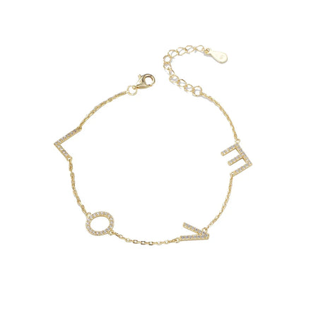 PEISHANG Original Design S925 Sterling Silver Zircon LOVE Letters Bracelet Fashion Alphabet Silver 925 Jewelry Bracelet