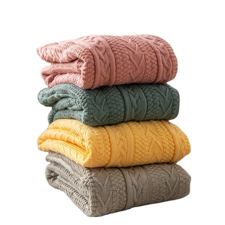 Luxury Jacquard Knitted Sherpa Throw Blankets-Plush Warm Microfiber Fleece for Adults Soft Bedding