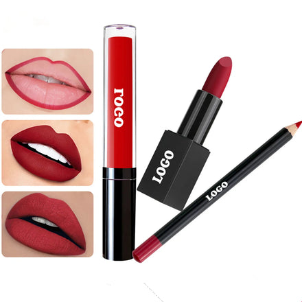 Wholesale Make Your Own Logo Makeup Lipgloss Matte Lipstick Lip Pencil Set Vegan Waterproof Lip Gloss Lipliner Kit Private Label
