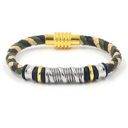 Sports Series Jewelry Personalized Camouflage Color Woven Leather Bracelet for Men
