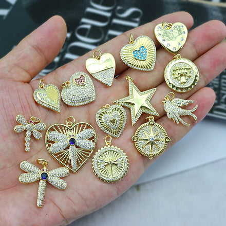 HH1013 18k Gold Plated CZ Cubic Zirconia Ladybug Dragonfly Swallow Insect Heart Charm Pendant for Women Necklace