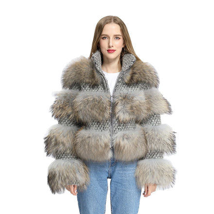Elegant Cropped Fur Jacket Custom Color Women Fluffy Raccoon Fur Coat