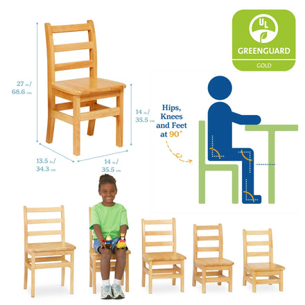 Montessori Beech Oak Solid Wood 23-35cm OEM Seat High Three Rung Ladderback Chair in Classroom Preschool Daycare Class Furniture