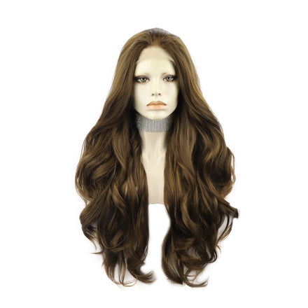 Celebrity 28inch BROWN #8/27 Body Wave Drag Queen Cosplay Wig Perruque Lace Front Synthetic Lace Wigs Heat Resistant