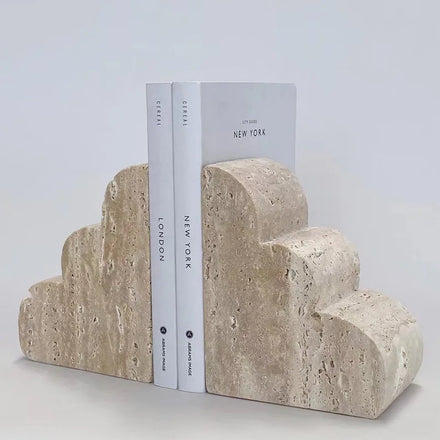 Travertine Marble Art Deco Still Life Bookend Set for Desk and Table Organizer Home Office Decor