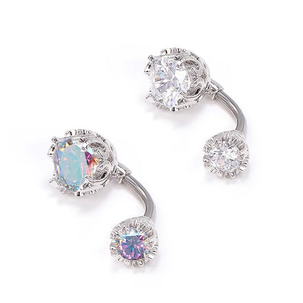ZF New Surgical Steel 14G CZ Belly Button Rings Hypoallergenic Cute Flower Zircon Belly Navel Ring Body Piercing for Women Girls
