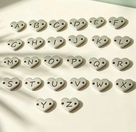 26Pcs Heart Shaped Alphabet Letter Hollow Cut Out Stainless Steel Pendant Charm DIY Jewelry Making Accessory Gold Tone