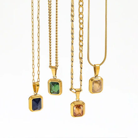 Fenny Non Tarnish Fashion Classic Colorful Zirconia Pendant Necklace Trend for Women Stainless Steel Jewelry Wholesale