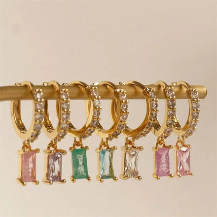 Real Gold Hoop Earrings with Geometric Zircon and Trendy Copper Plating for Women's Party Occasions