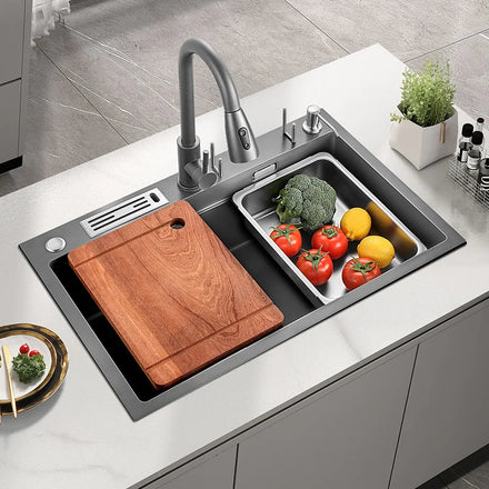 Nano 304 Stainless Steel Multifunction Large Single-slot Household Kitchen Sinks With Knife Holder Above Counter Sinks