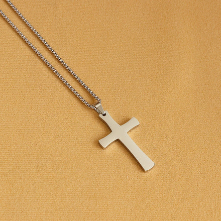 Customized Stainless Steel Figaro Chain Necklace for Boys Waterproof Gold & Silver Plated Cross Trendy Style