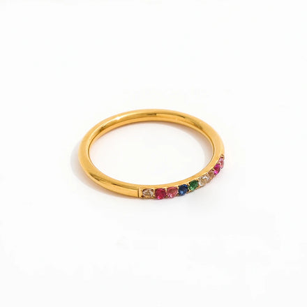 Fenny Stainless Steel No Fade Stylish Colorful Zirconia Half Paved Ring Permanent for Women 18K Gold Plated Wholesale Jewelry