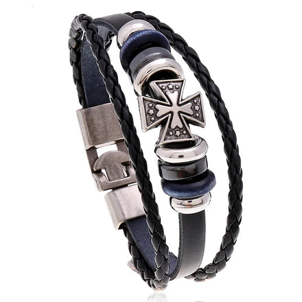 Wholesale Handmade Leather Bracelet Classic Cross Bangle Punk Rock Men Bracelet Cross Jewelry