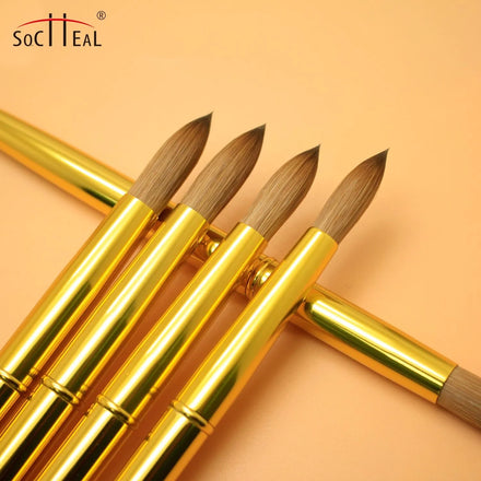 Yalixin Classical Custom Logo Real Kolinsky Hair Gold Metal Handle Round/Crimped Head Acrylic Nail Brush for Acrylic Nails Art