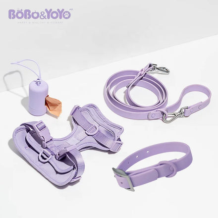 No Pull Personalized Custom Logo Luxury Designer PVC Neoprene Pet Vest Dog Lead Collar Harness Leash Set with Leash