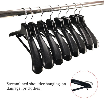 Coat Shoulder Hanger PP Plastic Eco-friendly Stainless Steel Anti-Slip Injection Wardrobe Everyday Use Black Flexible Flocked