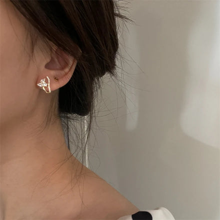 Women Fashion Design Gold Plated S925 Unique Design Cuff Stud Earrings